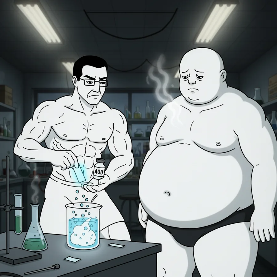 AOD-9604 drawn as a wojak meme: the last piece of growth hormone