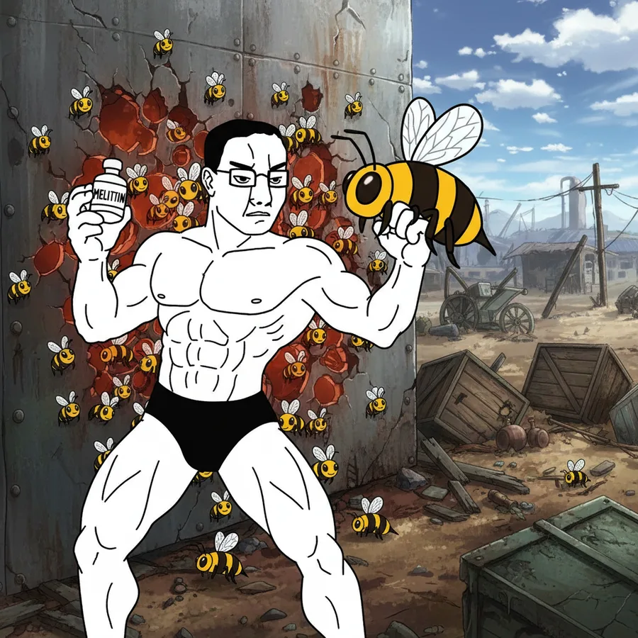 Melittin drawn as a wojak meme: this is why the sting hurts